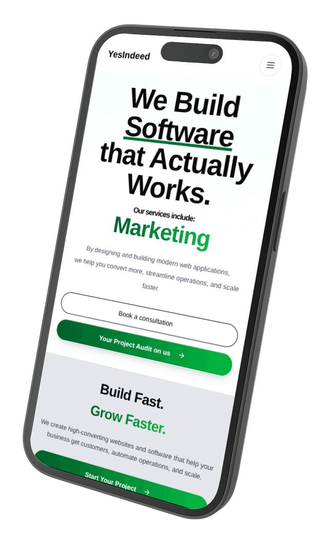 Image of YesIndeed landing page on a phone